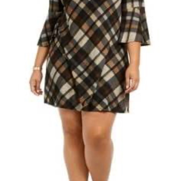 Jessica Howard plaid bell-sleeve shift dress in rust copper size 1x - Picture 2 of 4